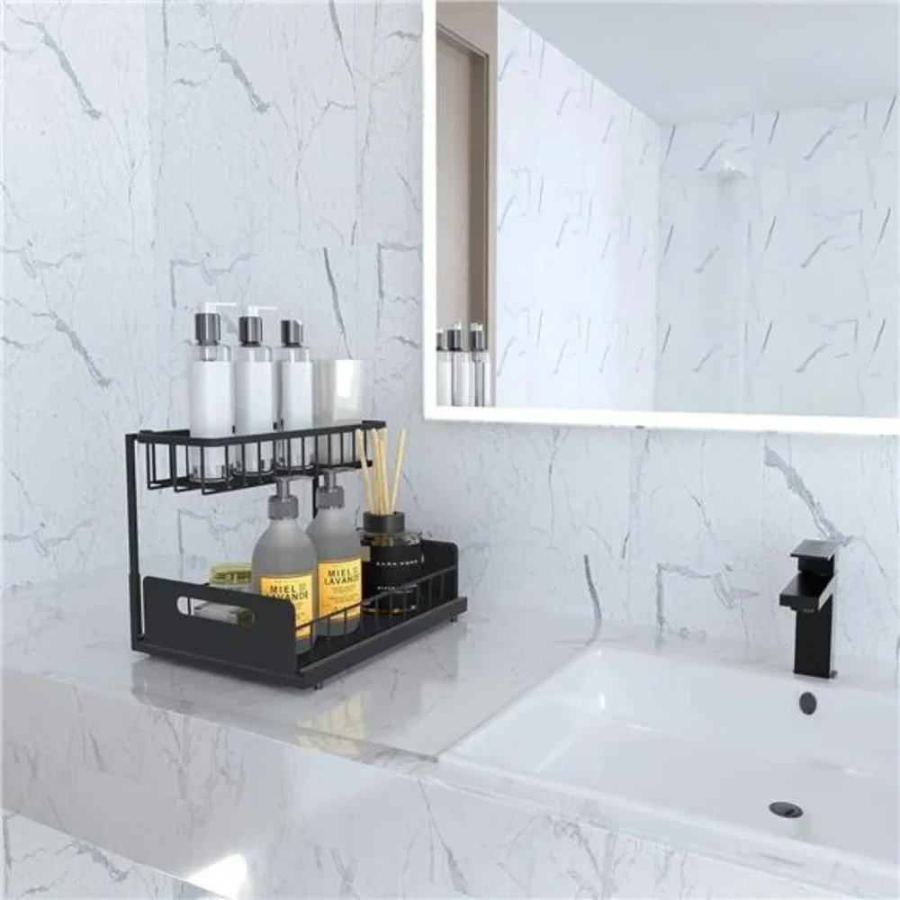 Under Sink Organizers and Storage with Sliding Storage Drawer, 2-Tier  Black